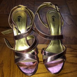 Chrome pink strappy heels